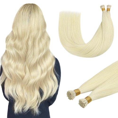 DOORES I Tip Hair Extensions, Platinum Blonde 50g/100s 14 Inch, Tips Hair Extensions Real Human Hair I Tip Remy Hair Extensions Cold Fusion Hair Extensions Short Straight Hair