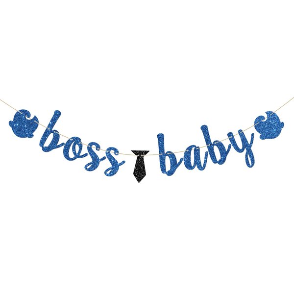 INNORU Boss Boy Banner Gender Reveal Party Decorations Baby Shower Boy 1st Birthday Banner Welcome Baby Boy Party Decorations Navy Blue Glitter