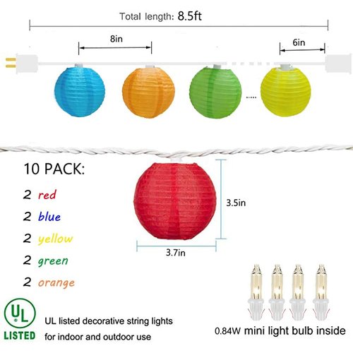 GOOTHY 8.5Ft Multicolor Lantern String Lights Outdoor, Plug in Christmas Decorations String Lights with 10 Mini Colorful Lanterns, Hanging Lanterns Lights for Outdoor Bedroom Bistro Garden Xmas Party