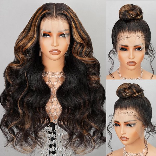 Arabella 360 Lace Front Wigs Human Hair FBP30 Highlight Ombre Lace Front Wig Human Hair 12a Full Lace Wigs Human Hair 210% Density Pre Plucked Colored Wigs Human Hair (20inch, 360 balayage wig)