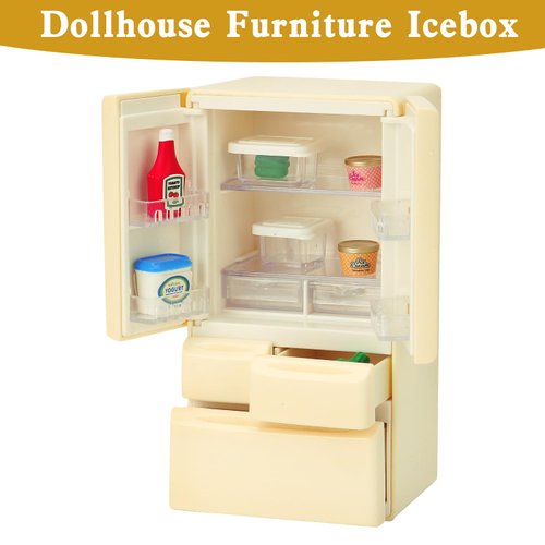 BananMelonBM Dollhouse Furniture icebox for Kids Toys Miniature Doll House Accessories Pretend Play Toys for Boys Girls & Toddlers Age 3+