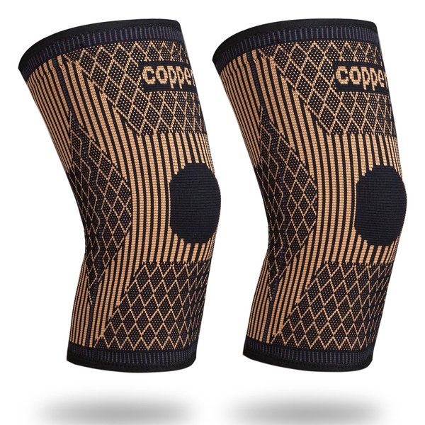 SHENGYADE Copper Knee Braces for Women and Men 2 Pack, Copper Compression Knee Sleeve for Knee Pain, Arthritis, ACL, Joint Pain Relief, Knee Support for Running, Weightlifting, Working Out