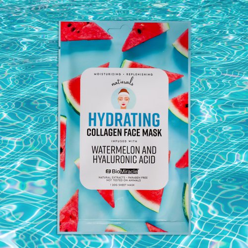 BioMiracle Hydrating Mask With Firming Collagen, Infused With Watermelon and Hyaluronic Acid, Natural Extracts, Paraben Free, Moisturizing and Replenishing, 10 Sheets (10 Pack)