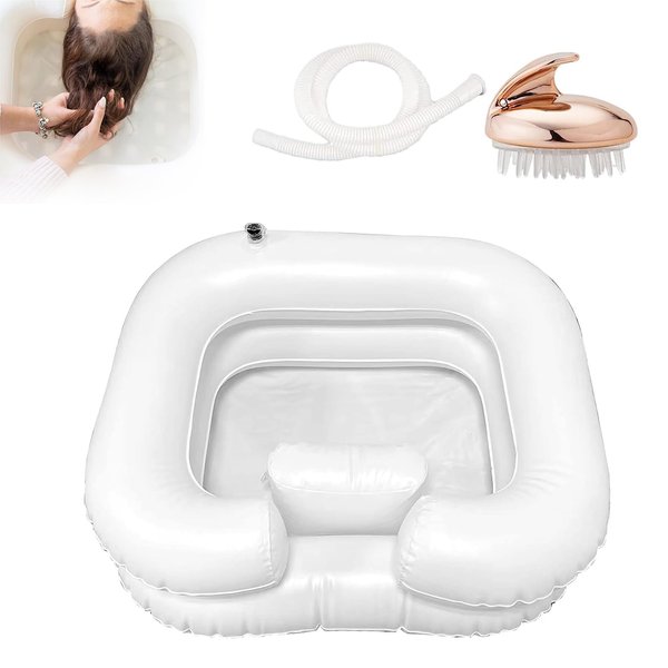 Inflatable Hair Washing Basin For Bedridden - Wash Hair In Bed With Inflatable Shampoo Basin. Portable Shampoo Bowl With Pillow For Extra Comfort. The Perfect Inflatable Sink For Locs Detox