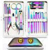 Manicure Set Nail Clippers Set Pedicure 18 Pieces Stainless Steel Manicure Kit Professional Grooming Care Tools Nose Hair Scissors Nail File.The Best Gift with Luxurious Case (Rainbow_18)