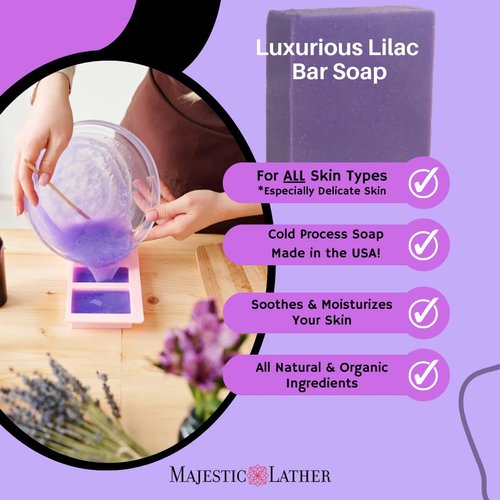 Majestic Lather Lilac Luxury Floral Bar Soap for Face & Body. Moisturizing & Nourishing. For All Skin Types. Made in the USA. 5.0 Oz