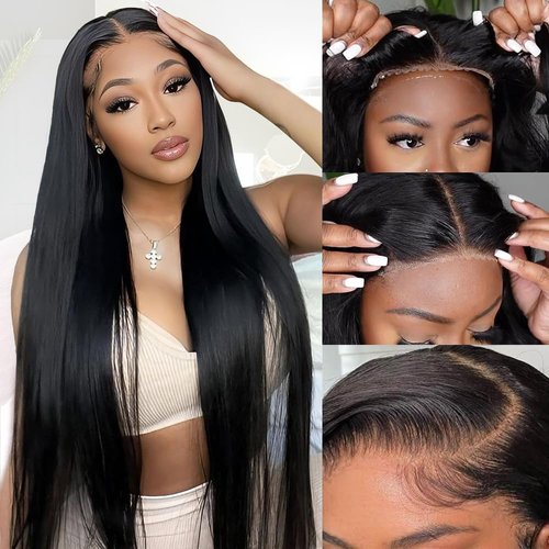 Wear and Go Glueless Wigs Human Hair Pre Plucked Pre Cut 5x5 HD Lace Closure Wigs Human Hair 180% Density Straight Lace Front Wigs Human Hair for Women 32 Inches (32in, black)
