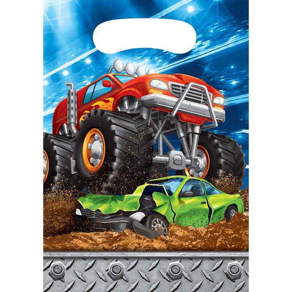 Creative Converting Monster Truck Favor Bags, 8 ct, Multi-colored, 6.25" x 9"
