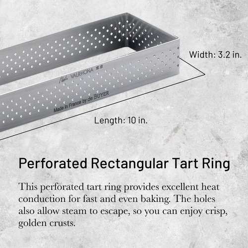 de Buyer Perforated Rectangular Tart Ring - 10” x 3.2” x 0.8” - Perfect for Baking Beautifully Crisp Tarts - Easy to Use & Clean - Made in France