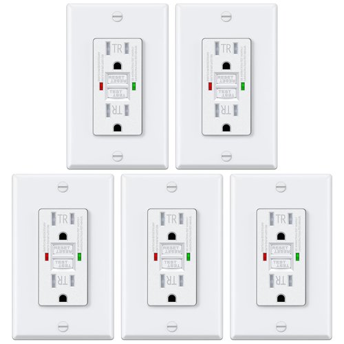 ELECTECK 5 Pack GFCI Outlets 15 Amp, Tamper Resistant (TR), Self-Test GFI Receptacles with LED Indicator, Ground Fault Circuit Interrupter, Decor Wallplate Included, UL Listed, White