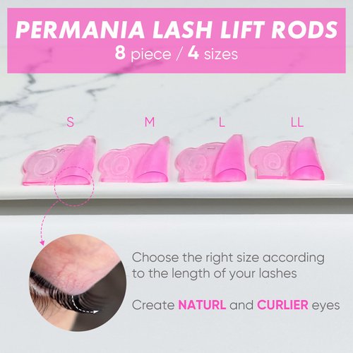 PERMANIA Lash Lift Rods, 2024 New Self-Adhesive Super Soft Lash Lift Pads Extreme Eyelash Curler 8Pcs/4Sizes (Pink)