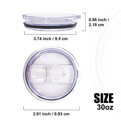 2 Replacement Lids for Stainless Steel Tumbler Travel Cup - Fits OF Inner diameter 3.7 to 3.74 INCH Yeti Rambler and others (Transparent) (30 OZ)