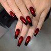 CLOACE Long Coffin Press on Nails Red Ombre Fake Nails Glossy Ballerina False Nails Gradeint Full Cover Acrylic Nails Halloween Party Nails for Women and Girls (Pack of 24)