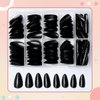 Bellelfin 240pcs Short Press on Nails Black Full Cover Short Almond Fake Nails, Thick Acrylic Nails Press Ons 12Sizes False Nails with Glue for Women Girls Fingernails Design