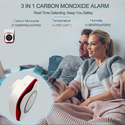 WESHLGD Plug-in 3-in-1 Carbon Monoxide Detector, Portable Carbon Monoxide Detector for Travel, CO Detector | Humidity |Temperature Meter with Voice & Light Warning, Accurate & Easy to Read (3 Packs)