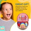 Bright Stripes Kids Picnic Basket Set, Food Pretend Play Tea Party Supplies, Children’s Toys - Includes 4 Plastic Cups, Plates, Spoons, Forks, 4 Napkins, Picnic Mat, 4 Felt Cookies, 25-Piece, Primary