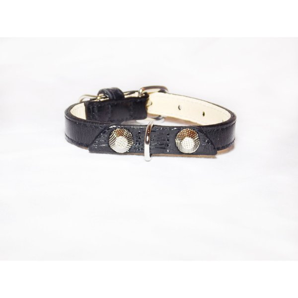 Balencioochee Straight Dog Collar, Rivets, Extra Small Size 8, Black with Silver Rivets