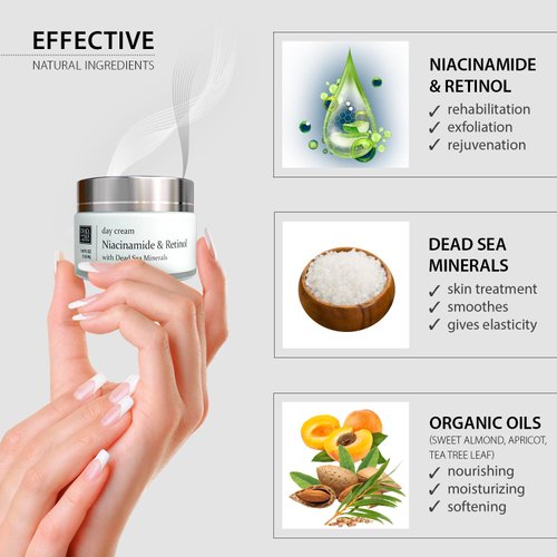 Dead Sea Collection Niacinamide & Retinol Anti-Wrinkle Day Cream - Face Moisturizer with Niacinamide and Retinol - Firming Cream with Dead Sea Minerals and Retinol - 1,69 Fl. Oz
