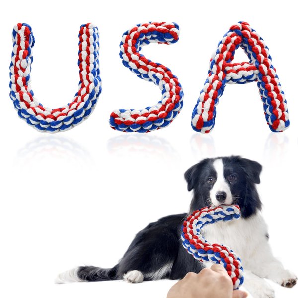Vehomy 4th of July Dog Toys U S A Shape Dog Chewing Toys Dog Cotton Rope Toys Puppy Independence Day Interactive Toy Patriotic Dog Toys for Small Medium Dogs 3 Pack