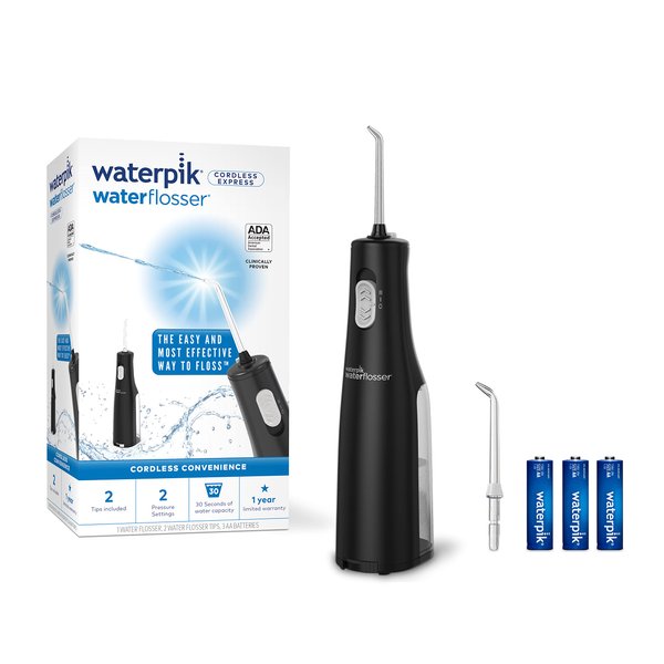 Waterpik Cordless Water Flosser, Battery operated & Portable for Travel & Home, ADA Accepted Cordless Express, Black WF-02