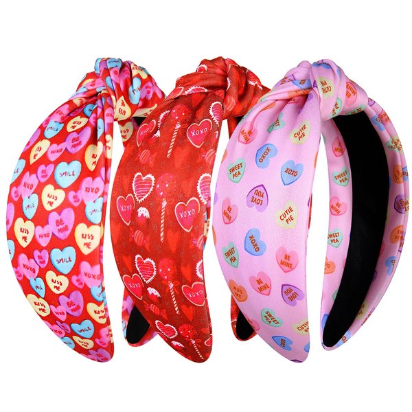 NVENF Valentine's Day Headband for Women Printed Heart Knotted Headband Valentine's Hair Accessories Holiday Gifts (Valentine's Day C)