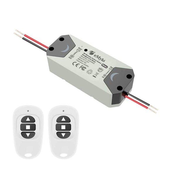 eMylo Smart RF Motor Controller Switch Relay Wireless Remote Control Switch 12V Motor Switch 433Mhz for Rolling Door, Electric Curtains/Locks, Water Pump, DC 5V-24V with 2 Transmitters （1 Pack）