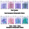 𝐆𝐀𝐁𝐎𝐗 8 Jars Cosmetic Chunky Glitter Purple Pink Green Color Mix, Holographic Nail Resin Glitter, Fine Powder+1mm+2mm+3mm Sequins Flakes, Iridescent Art Glitter Set for Body Face Eyes Hair Crafts