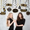 Kristin Paradise 30Ct Happy New Years Eve Hanging Swirl Decorations, 2025 NYE Glitter Gold Black Decor, NY Theme Party Supplies Pack, Eve-Nye Party Favors for Adult, Foil Home Decorating Kit