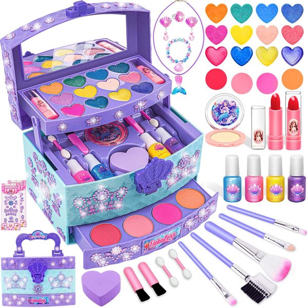 Toys for Girls,Washable Real Kids-Makeup-Kit-for-Girl,Toddler-Toys for 3 4 5 6 7 8 9 10 11 12 Year Old Girls,Christmas Birthday Mermaid-Gifts-for-Girls,Makeup-for-Kids-Toys,Princess-Dresses-for-Girls