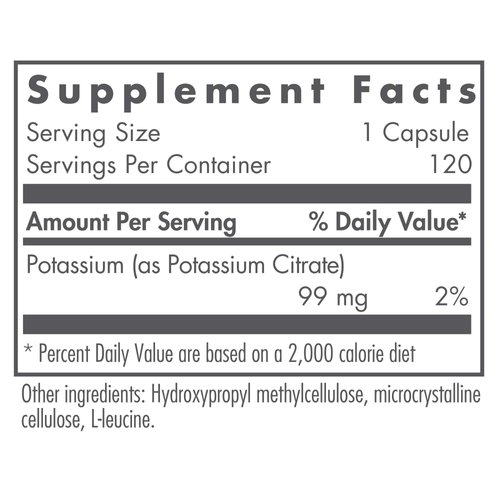 Nutricology Potassium Citrate - for Men & Women, Organic, Pure, Well-Absorbed, 99mg Supplement, Vegetarian Capsules - 120 Count