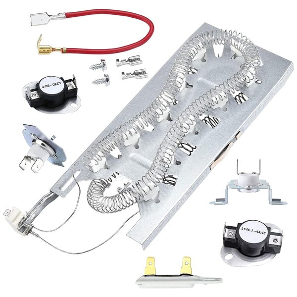 3387747 Dryer Heating Element Replacement-Sikawai-Replaces PS11741416 WP3387747VP WP3387747 AP6008281 525502 EAP11741416 (5400Watt 240 Volt), with 3392519 279816 279973 Thermal Fuse & Thermostat Kit