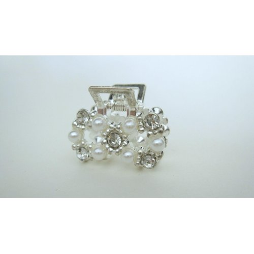 Small infinity bow pearl crystal silver metal hair claw clip bridal clip
