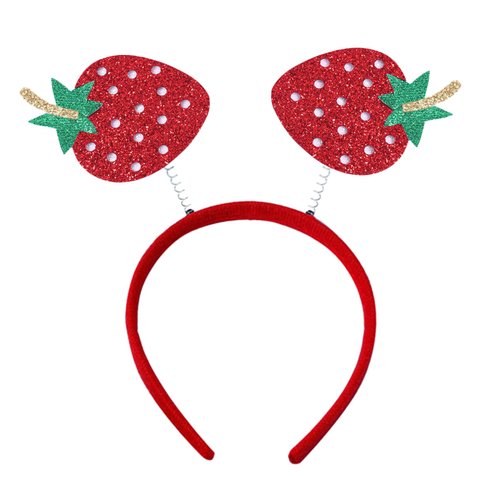 Pejlnd Glitter Strawberry Headband - Cute Red Hair Hoop, Hawaiian Party Hair Band Boppers, Summer Hair Accessories for Women Girls Gifts