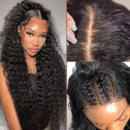13x6 HD Transparent Lace Front Wigs For Black Women Mongolian Deep Curly Lace Front Wig Glueless Wigs Pre Plucked with Baby Hair Deep Wave Frontal wig Wet and Wavy Human Hair Wig (26inch)