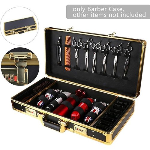 InSyoForeverEC Professional Barber Case, Barber Tool Kits Storage, Double Layer Travel Barber Tool Box, Luxury Carrying Case for Beauty Hair Stylist Pet Groomer with Handle & Secure Numlock (Style 4)