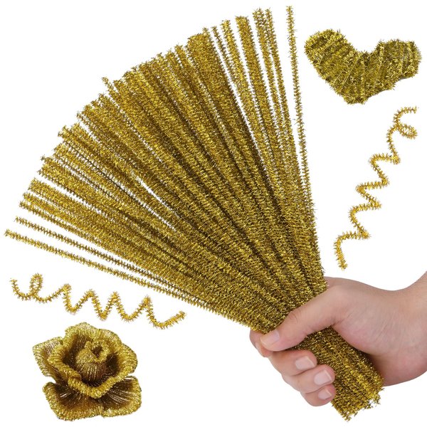 Hssugi Pipe Cleaners, 100PCS Christmas Pipe Cleaners Craft Supplies, Glitter Yellow Pipe Cleaners Bulk Fuzzy Sticks for DIY Art and Craft Projects Home Decoration