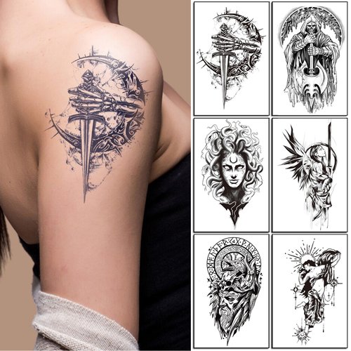6 Sheets temporary tattoos adult, Fake tattoos lasting for two weeks, Suitable for both men and women, Tattoos on arms, Shoulders, Chest, Legs