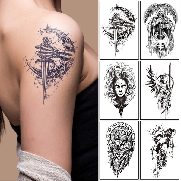 6 Sheets temporary tattoos adult, Fake tattoos lasting for two weeks, Suitable for both men and women, Tattoos on arms, Shoulders, Chest, Legs