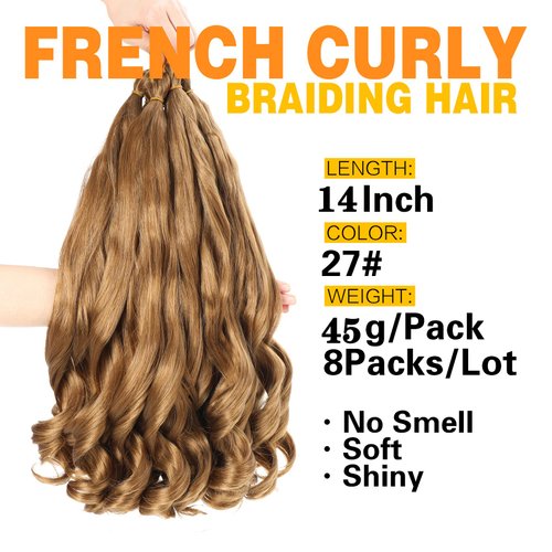 Ayana 14 Inch French Curly Braiding Hair 8 Packs Bouncy Loose Wavy Crochet Hair For Black Women Pre Stretched French Curl Braiding Hair Synthetic Hair Extensions(14 Inch (Pack Of 8), 27#)