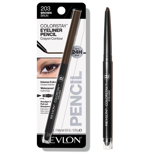 Revlon Pencil Eyeliner, ColorStay Eye Makeup with Built-in Sharpener, Waterproof, Smudge-proof, Longwearing with Ultra-Fine Tip, 203 Brown, 0.01 oz