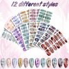 168 Pieces 12 Sheets Full Wrap Nail Polish Stickers Self Adhesive Glitter Gradient Marble Color Nail Decal Strips with Glass Nail File for Women Girls DIY Nail Craft (Classic Style)