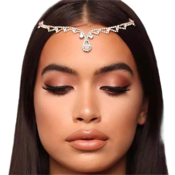 YERTTER Wedding Silver Teardrop Tassel Rhinestone Head Chain Jewelry Hair Chain Bridal Headpiece Crystal Wedding Flapper Headband Hair Accessories for Women (Silver 5)