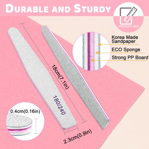 Professional Nail Files, Emery Board Nail File for Natural Nails 100/180/240 Grit Nail Files for Acrylic Nails 12pcs Fine Grit Nail File Manicure Tools Coarse Fingernail Files (180/240 Grit)