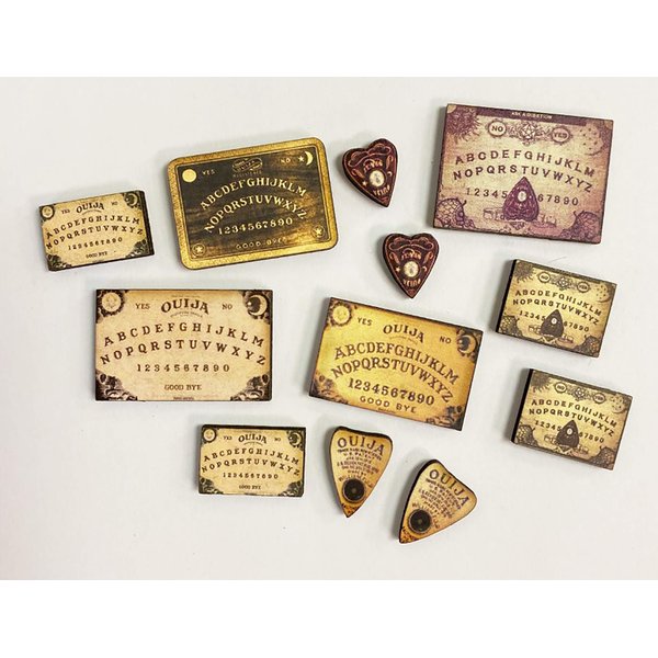 Wood Ouija Board Miniature with Planchettes - Dollhouse Miniatures