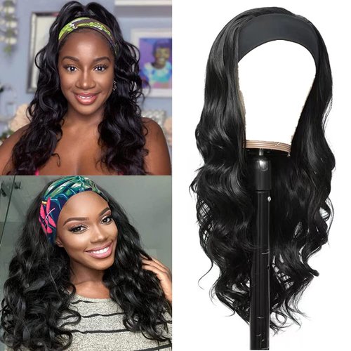 Musileoz Headband Wig Human Hair Body Wave Curly Glueless Wigs for Black Women Brazilian Virgin Hair None Lace Front Wigs Natural Hair Wigs Half Wig Head Band Long Wavy Wigs 150% Density