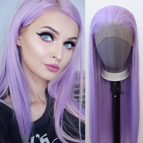 zigzag hair Light Purple Wig Long Straight Light Purple Lavender Synthetic Lace Front Wigs Pre Plucked with Natural Hairline for Fashion Women Heat Resistant Glueless Synthetic Lace Wig (Light Purple)