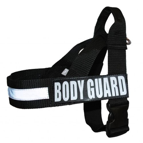 BODY GUARD Nylon Strap Service Dog Harness No Pull Guide Assistance comes with 2 reflective BODY GUARD removable patches. Please measure your dog before ordering.