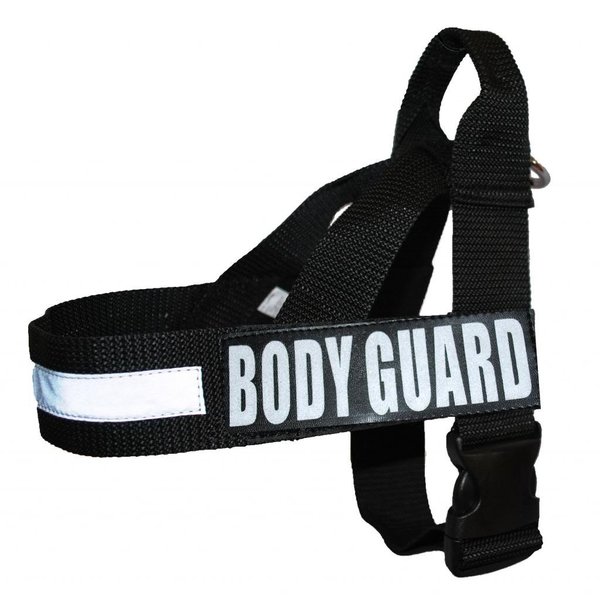 BODY GUARD Nylon Strap Service Dog Harness No Pull Guide Assistance comes with 2 reflective BODY GUARD removable patches. Please measure your dog before ordering.
