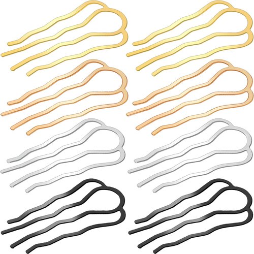 8 Pieces Metal Hair Fork Clip Hair Side Combs Teeth Hair Pins for Updo Buns 4 Prong Hair Updo U-Shape Hair Sticks for Women Hair Styling Tool Accessories (Multicolor)