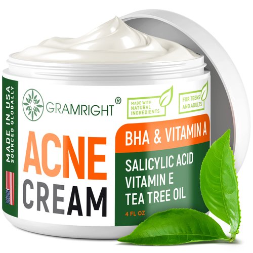 Acne Treatment Face Cream - Acne Spot Treatment for Face & Acne Dots - Tea Tree Oil for Acne - Natural Cystic Acne Treatment -Made in USA- For All Skin Types - Acne Scar Cream & Pimple Remover 4 fl.oz